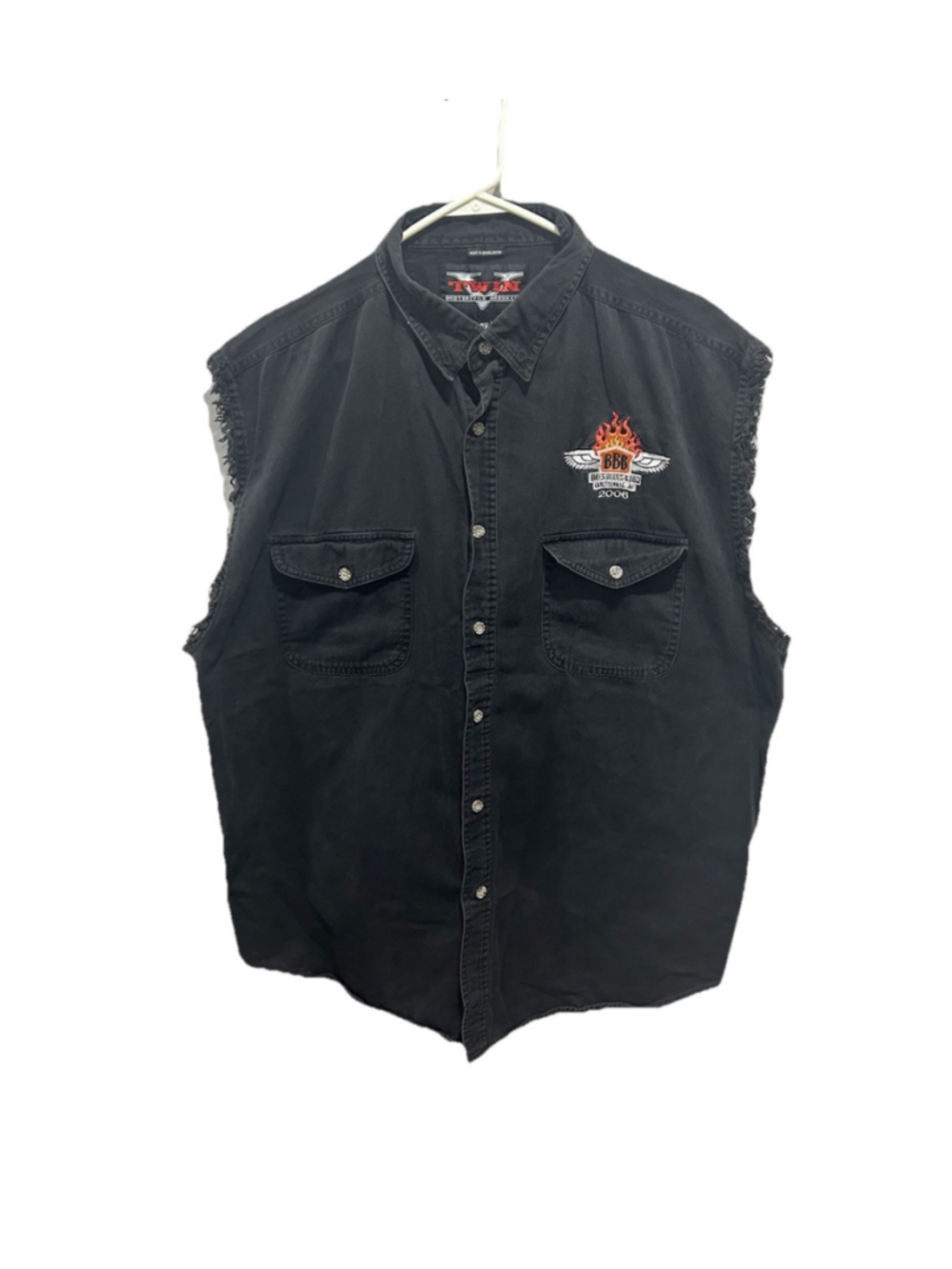 Vintage TWIN Motorcycle Apparel Men’s 2X Black Sleeveless Button-Up Pockets 2006